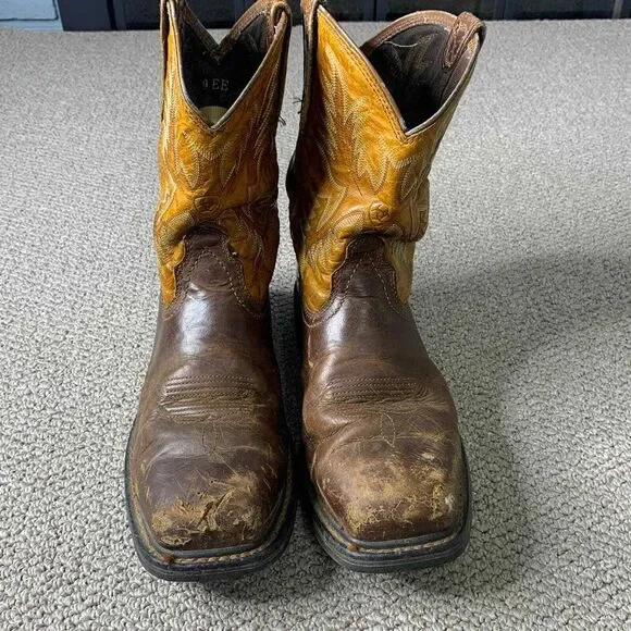 Ariat Mens Boots Size 9EE‎ Brown Gold Leather Pull On Square Toe Western - Picture 2 of 12